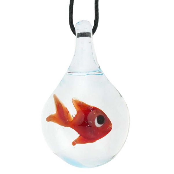 Murano Glass Aquarium With Fish Pendant - Clear