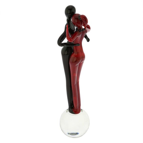 Murano Glass Medium Lovers Statue - Red and Black