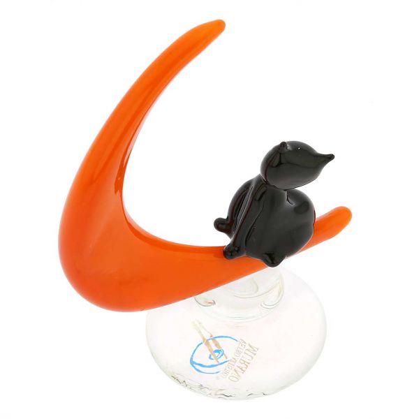 Murano Glass Cat On The Moon Sculpture