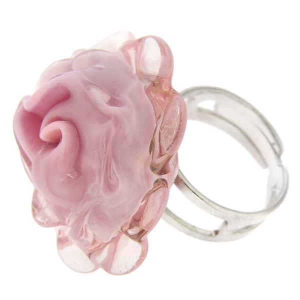 Pink Rose Adjustable Murano Ring