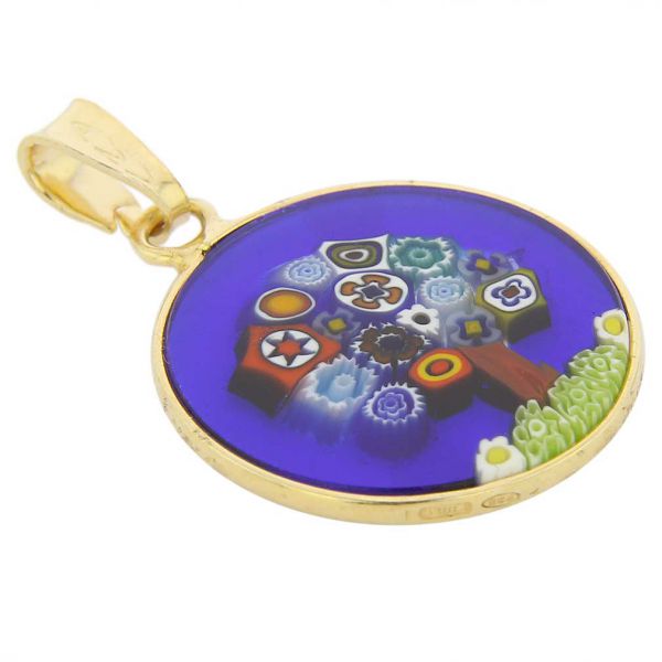 Small Millefiori Pendant \"Tree Of Life\" in Gold-Plated Frame 18mm