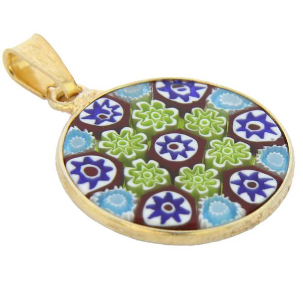 Small Millefiori Pendant in Gold-Plated Frame 18mm