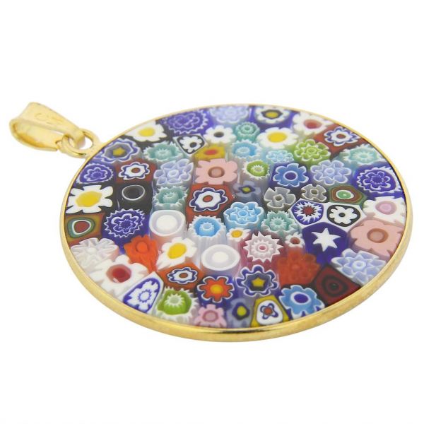 Large Millefiori Pendant \"Multicolor\" in Gold-Plated Frame 32mm
