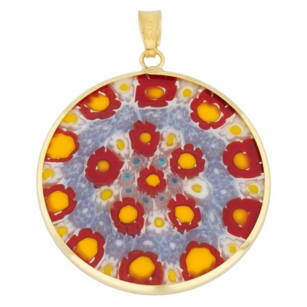 Large Millefiori Pendant in Gold-Plated Frame 32mm