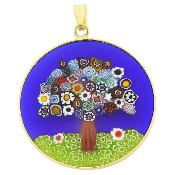 Large Millefiori Pendant \"Tree Of Life\" in Gold-Plated Frame 32mm