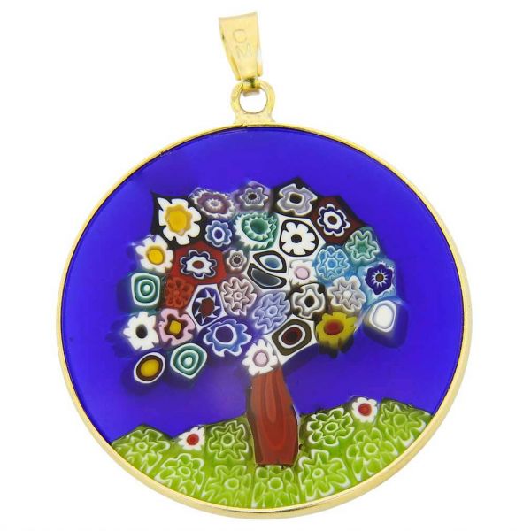 Large Millefiori Pendant \"Tree Of Life\" in Gold-Plated Frame 32mm