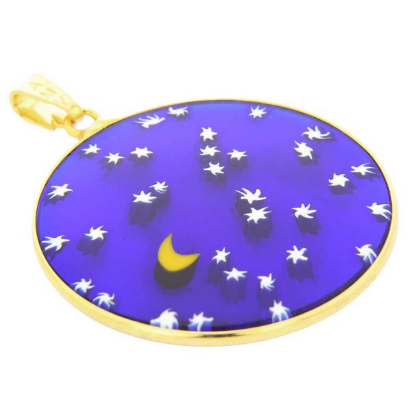 Large Millefiori Pendant \"Starry Night\" in Gold-Plated Frame 32mm