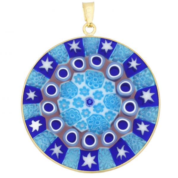 Large Millefiori Pendant in Gold-Plated Frame 36mm