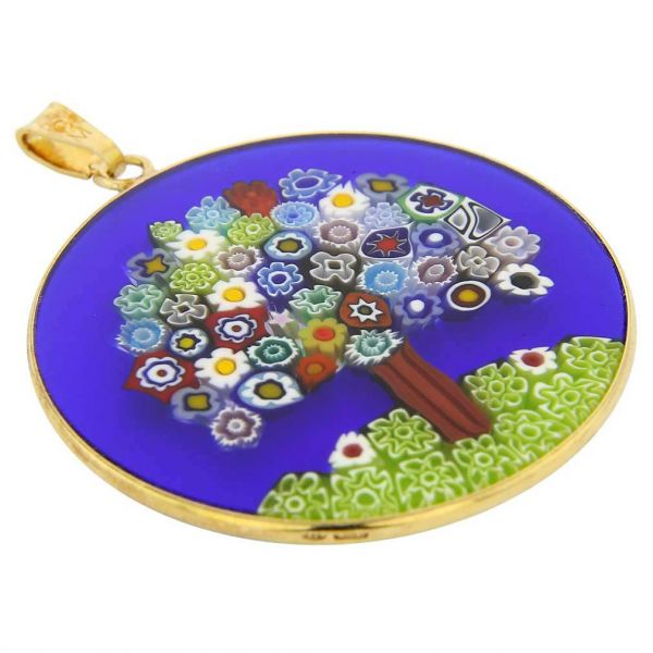 Large Millefiori Pendant \"Tree Of Life\" in Gold-Plated Frame 36mm