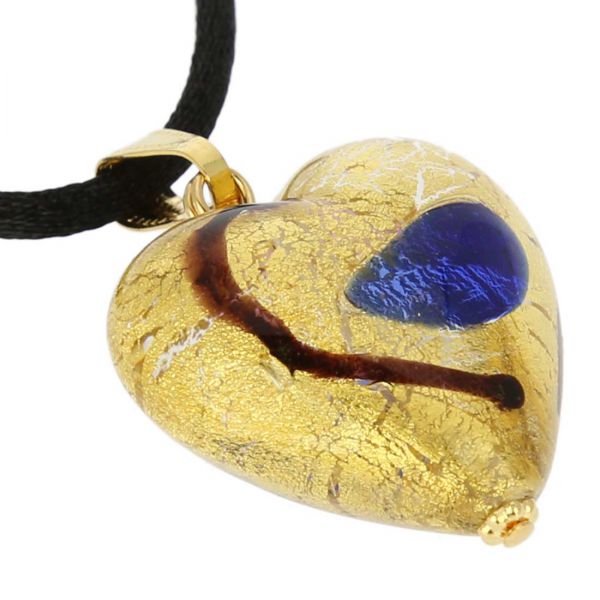 Murano Pendants | Murano Heart pendant - gold and blue. Made in Murano ...