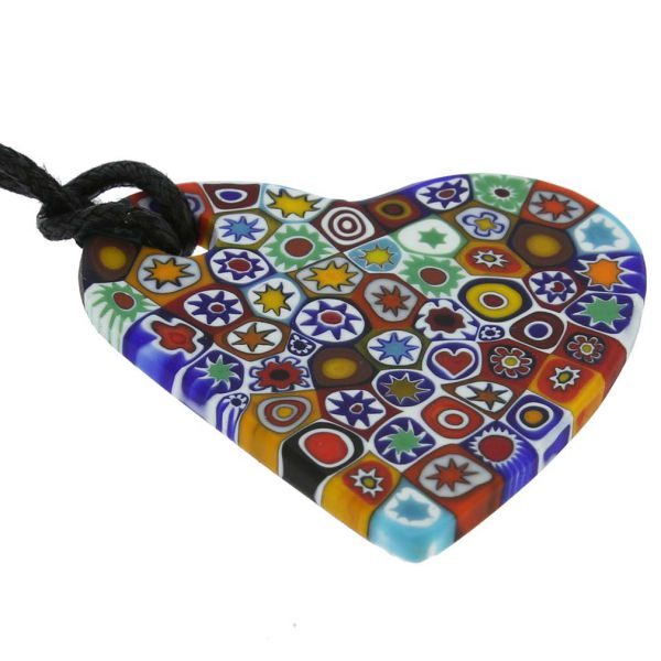 Murano Necklaces | Murano Glass Matte Millefiori Heart Necklace ...