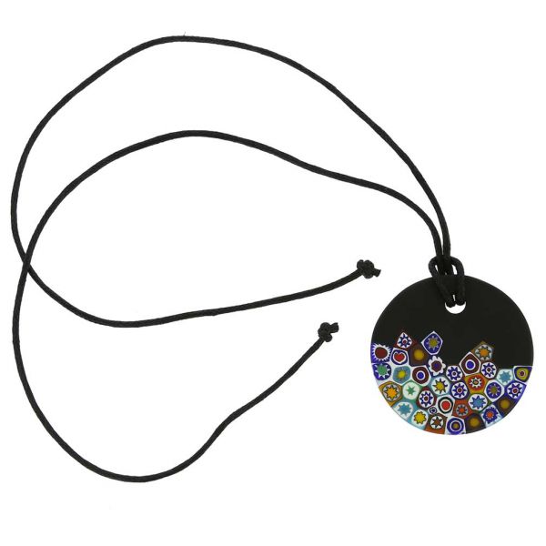 Murano Necklaces | Murano Glass Matte Millefiori Round Necklace - Black