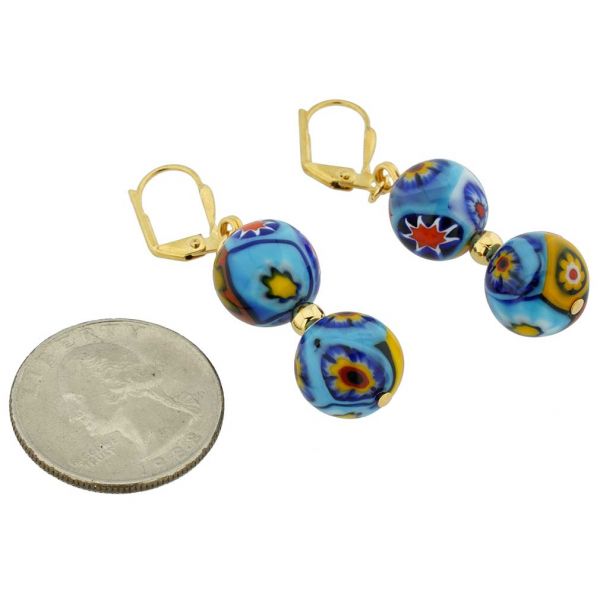 Murano Mosaic Millefiori Festive Balls Earrings - Gold