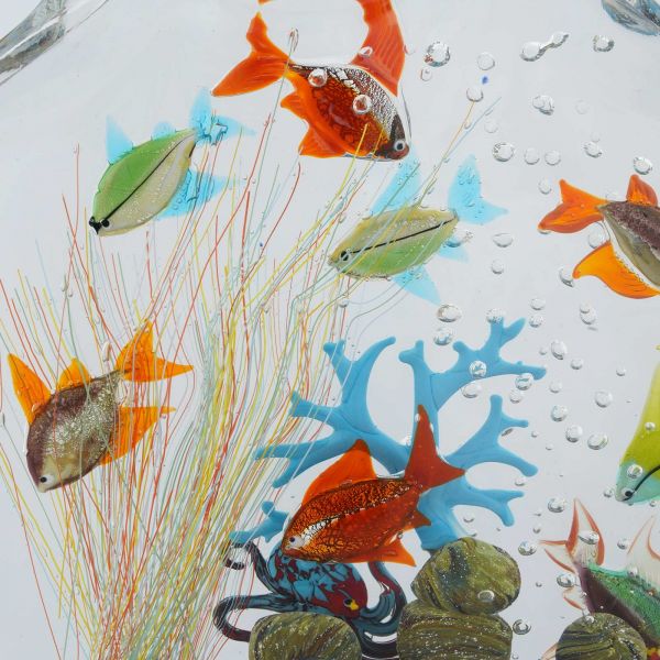 Large Murano Glass Aquarium With Fish And Sea Life - 10 fish