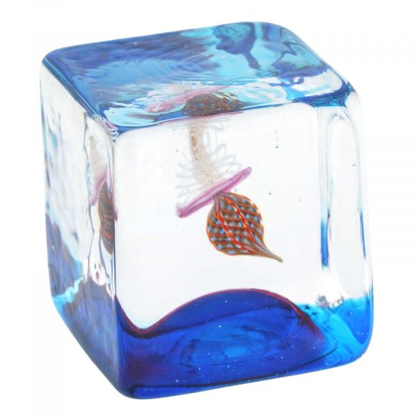 Murano Glass Aquarium Cube With Jellyfish - 1-1/4 inches