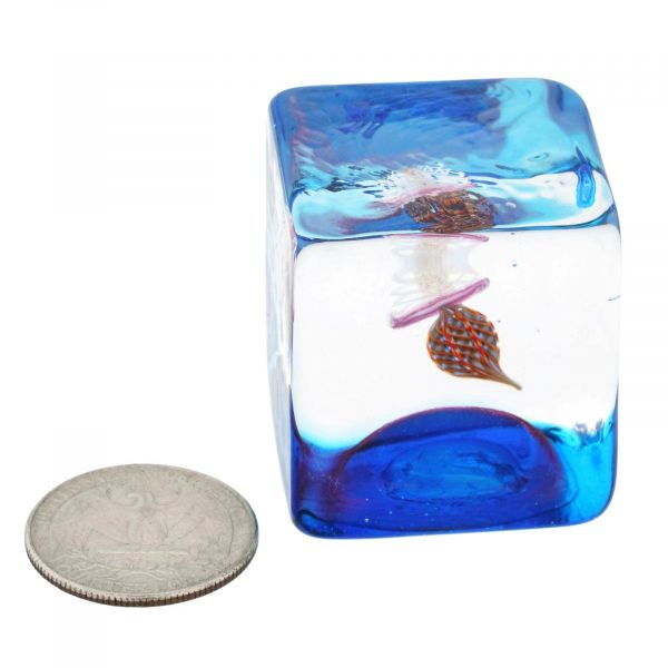 Murano Glass Aquarium Cube With Jellyfish - 1-1/4 inches