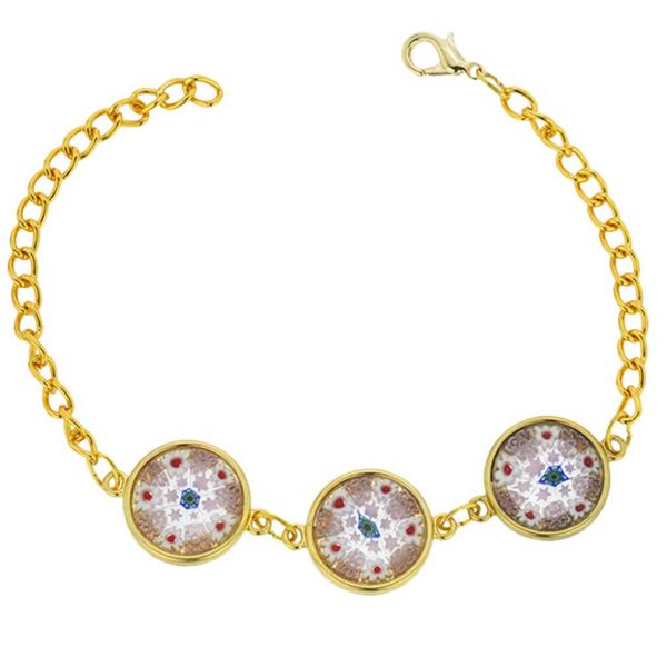 Murano Glass Millefiori Gold Disks Bracelet - Pink