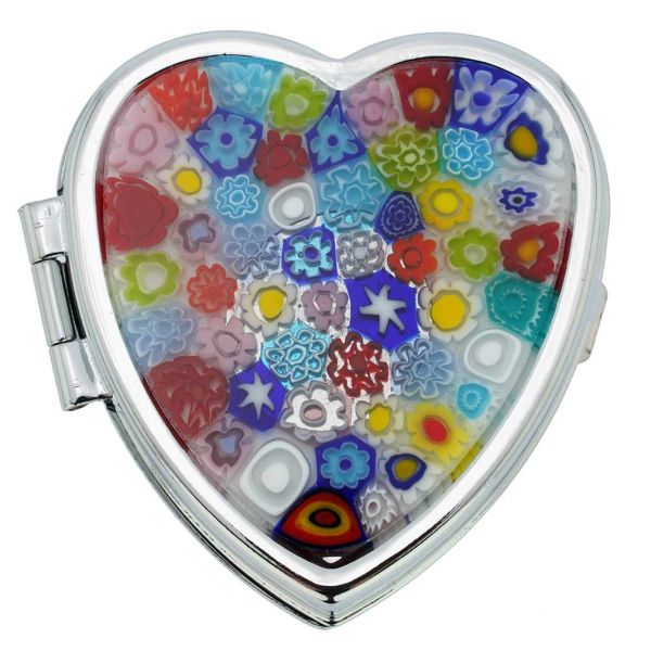 Murano Millefiori Heart Pill Box - Multicolor