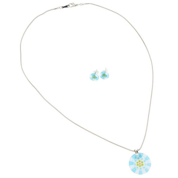 Murano Glass Millefiori Necklace and Earrings Set - Round Blue