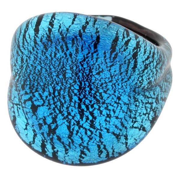 Murano Glass Domed Cocktail Ring - Silver Blue