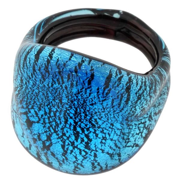 Murano Glass Domed Cocktail Ring - Silver Blue