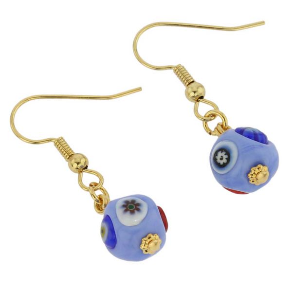 Murano Mosaic Sky Blue Ball Earrings