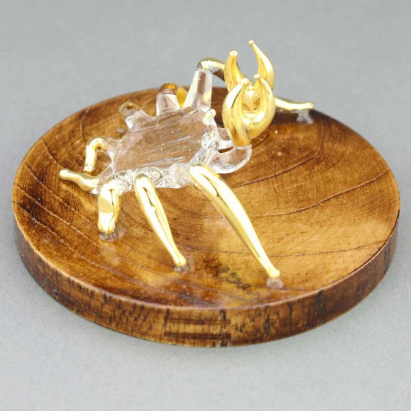 Murano Glass Crab on a Base - Clear Gold