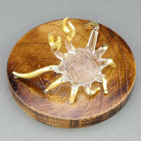 Murano Glass Crab on a Base - Clear Gold