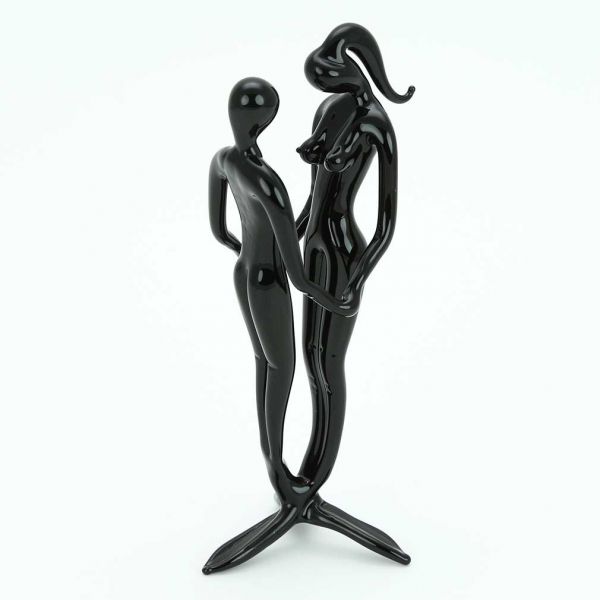 Murano Glass Lovers Statue - Black