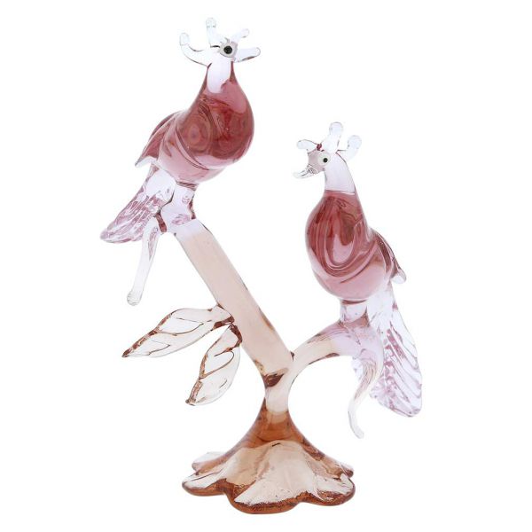 Murano Glass Peacocks On a Branch - Pink