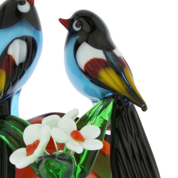 Murano Glass Birds on a Low Branch - Blue