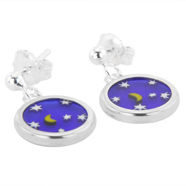Silver-Framed Millefiori Earrings \"Moon and Stars\"