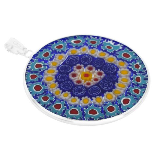 Large Millefiori Pendant in Sterling Silver Frame 36mm