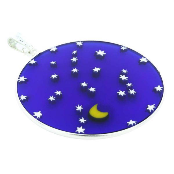 Large Millefiori Pendant \"Starry Night\" in Silver Frame 36mm
