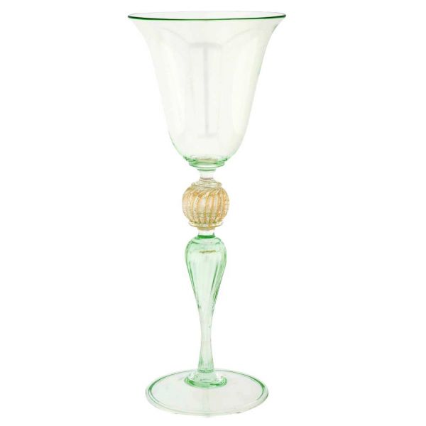 Vintage Murano Glass Cenedese Wine Glass Goblet - Gold and Aqua Green