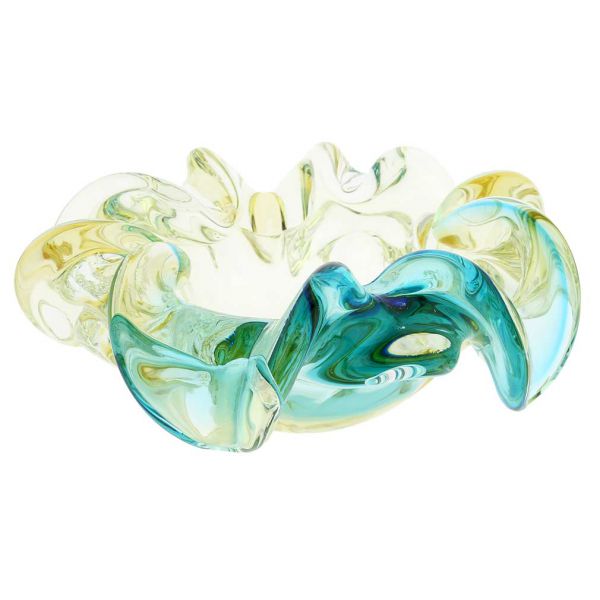 Murano Glass Sommerso Centerpiece Bowl - Amber Aqua