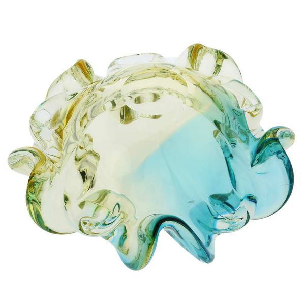 Murano Glass Sommerso Centerpiece Bowl - Amber Aqua