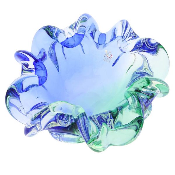 Murano Glass Sommerso Centerpiece Bowl - Green and Blue