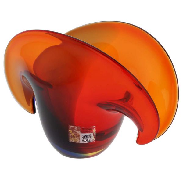 Clam Seashell Murano Glass Bowl - Red Blue Amber