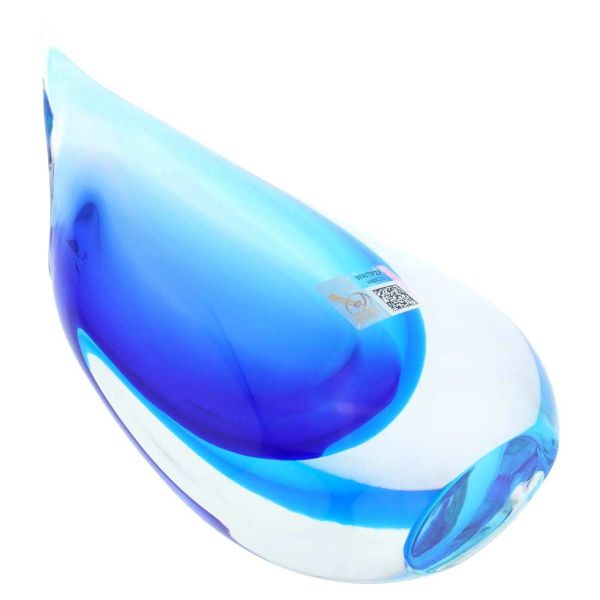 Murano Glass Sommerso Wave Vase - Aqua Blue