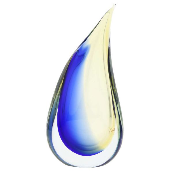 Murano Glass Sommerso Wave Vase - Amber Blue