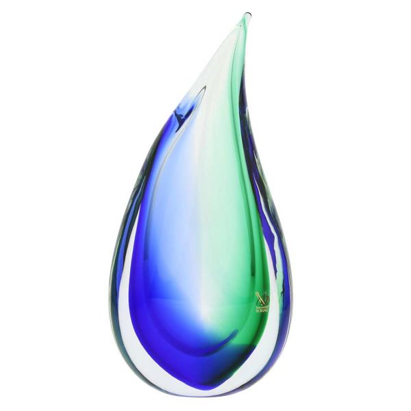 Murano Glass Sommerso Wave Vase - Green Blue