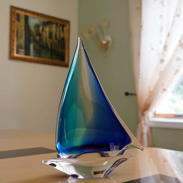 Murano Glass Large Sailboat - Aqua Blue