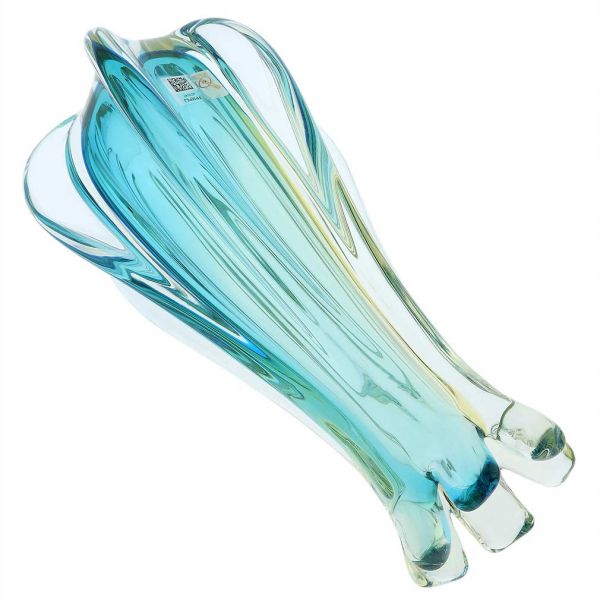 Murano Glass Sommerso Ribbed Bud Vase - Amber Aqua