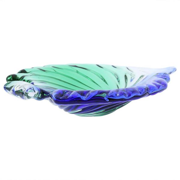 Murano Glass Sommerso Leaf Bowl - Green Blue