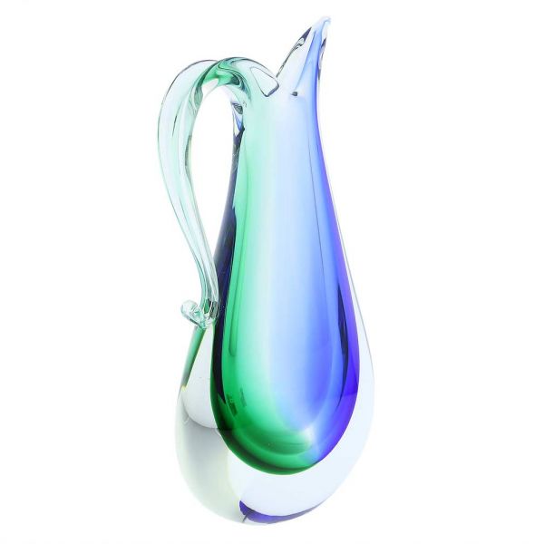 Murano Glass Sommerso Pitcher Vase - Green Blue