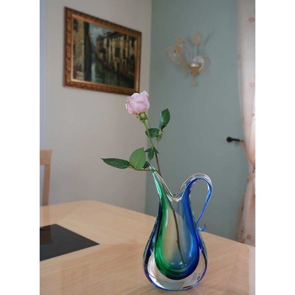 Murano Glass Sommerso Pitcher Vase - Green Blue