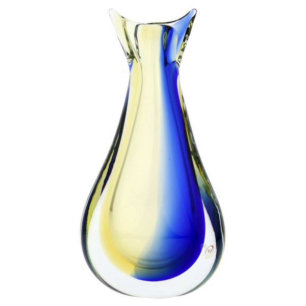 Murano Glass Sommerso Bud Vase - Amber Blue