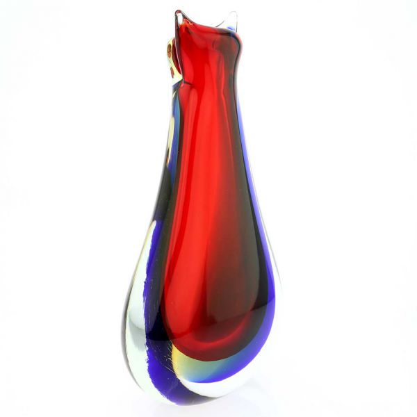 Murano Glass Sommerso Bud Vase - Red Blue Amber
