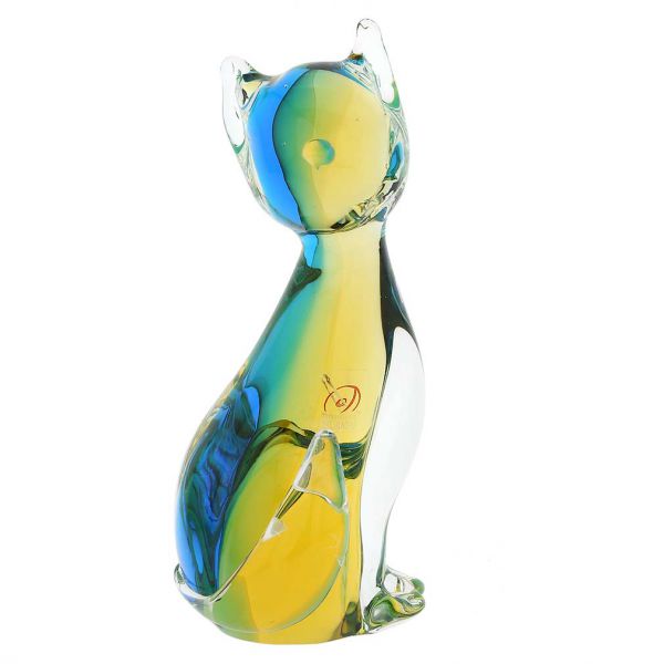 Murano Glass Cat - Amber Aqua